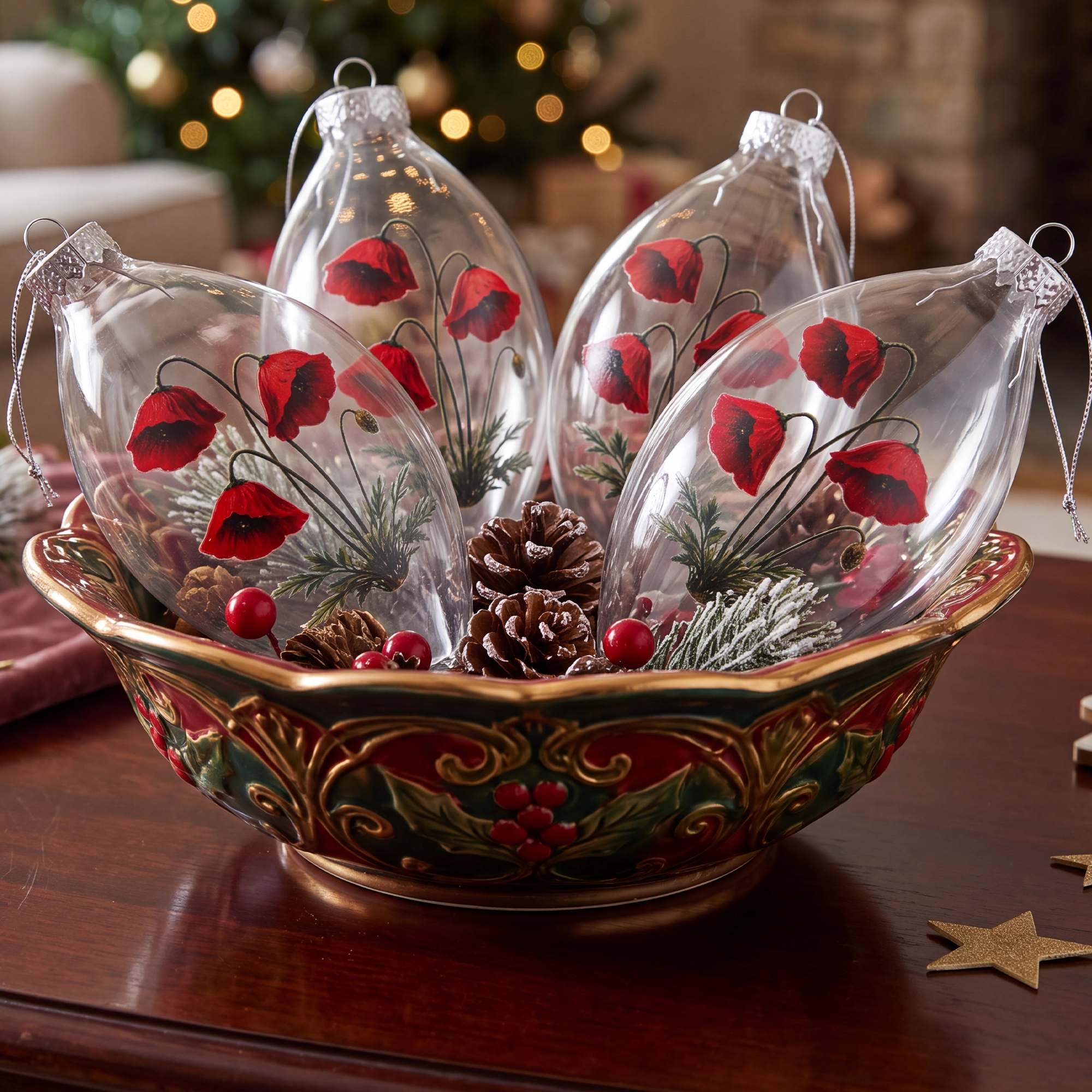Forever Christmas Baubles in a festive bowl on a table